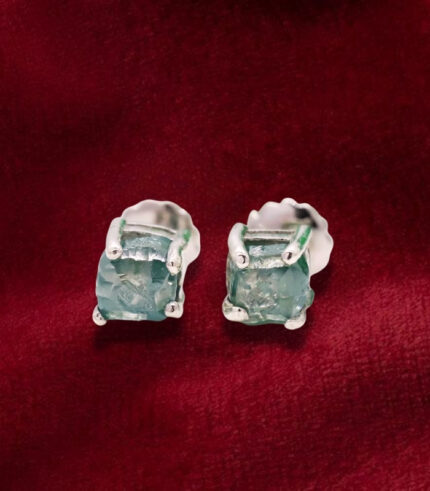 Rough Diamond White Gold Stud Earring Blue Diamond Natural Loose Diamond Earring