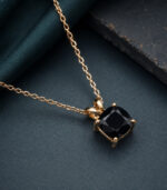 Cushion Diamond | Black Natural Diamond Pendant - Earring | Rose Gold Bridal Necklace - Image 4