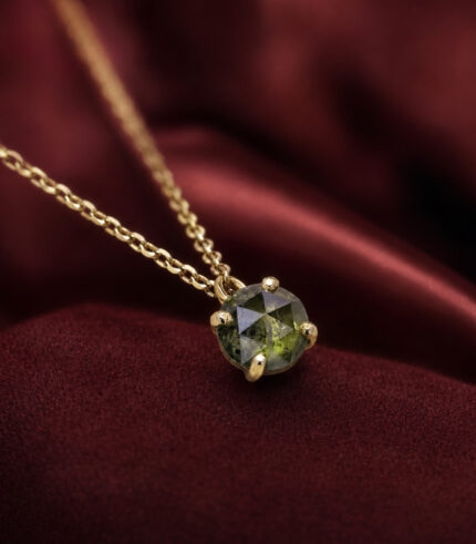 Diamond Pendant, Round Rose cut Diamond, Brown Green Yellow Diamond, Yellow Gold Pendant, Bridal Necklace, Pendant