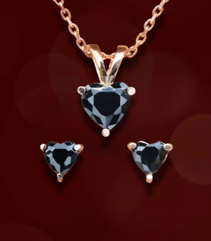 Diamond Pendant-Ear ring | Heart Diamond | Black Diamond | Yellow Gold | Bridal Necklace