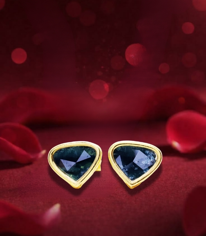 Heart Slice Rose-cut Diamond Earring | Blue Diamond | Natural Diamond Earring Heart Slice Rose-cut Diamond Earring | Blue Diamond | Natural Diamond Earring