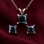 Diamond Pendant-Ear ring | Princess Diamond | Black Diamond | Yellow Gold Bridal Necklace