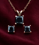 Diamond Pendant-Ear ring | Princess Diamond | Black Diamond | Yellow Gold Bridal Necklace