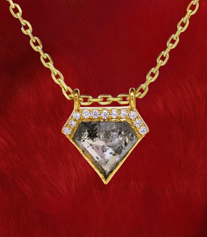 Pentagon Diamond | Salt And Pepper Diamond | Yellow Gold Pendant | Bridal Necklace Pendant Pentagon Diamond | Salt And Pepper Diamond | Yellow Gold Pendant | Bridal Necklace Pendant