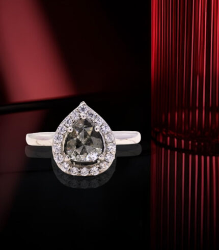 Pear Diamond Natural Diamond Ring Salt And Pepper Color Gold Ring Engagement Ring