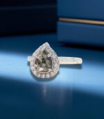 Pear Diamond | Natural Diamond Ring | Salt And Pepper Color Gold Ring | Engagement Ring - Image 2