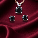 Diamond Pendant-Ear ring | Round Diamond | Black Diamond | Yellow Gold | Bridal Necklace