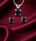 Diamond Pendant-Ear ring | Round Diamond | Black Diamond | Yellow Gold | Bridal Necklace