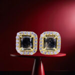 Yellow Gold Stud Earring | Emerald Diamond | Blue Diamond | Natural Diamond Earring