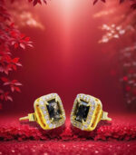 Yellow Gold Stud Earring | Emerald Diamond | Blue Diamond | Natural Diamond Earring - Image 3