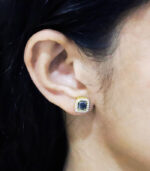 Yellow Gold Stud Earring | Emerald Diamond | Blue Diamond | Natural Diamond Earring - Image 5