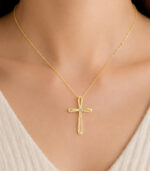 Yellow Gold Diamond Cross Pendant | Ribbon Twist Natural Diamond Cross Pendant | Fine Jewellery - Image 4