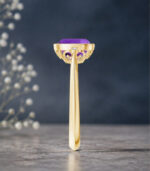 Yellow Gold Cushion Amethyst Ring | Bezel Set Purple Gemstone Ring | Vintage Milgrain Jewellery - Image 3