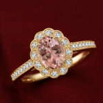 Yellow Gold Morganite Diamond Halo Ring | Vintage Style Scalloped Halo Ring | Gemstone Jewellery
