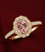 Yellow Gold Morganite Diamond Halo Ring | Vintage Style Scalloped Halo Ring | Gemstone Jewellery