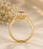 Yellow Gold Morganite Diamond Halo Ring | Vintage Style Scalloped Halo Ring | Gemstone Jewellery - Image 2