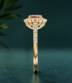Yellow Gold Morganite Diamond Halo Ring | Vintage Style Scalloped Halo Ring | Gemstone Jewellery - Image 3
