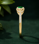 18K White Gold Emerald Diamond Halo Ring | Vintage Leaf & Vine Engagement Ring | Milgrain Jewellery - Image 3