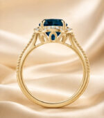 Yellow Gold London Blue Topaz Ring | Round Blue Topaz Split Shank Ring | Rope Pattern Cocktail Ring - Image 2