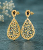 Yellow Gold Blue Sapphire Emerald Diamond Earrings | Mayura Inspired Designer Earrings | Fine Jewellery - Image 3