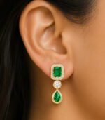 Yellow Gold Natural Emerald Diamond Drop Earrings | Imperial Designer Earrings | Luxury Gemstone Jewellery - Image 4