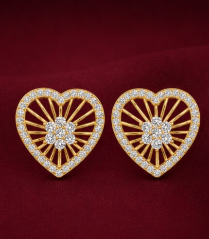 Yellow Gold Natural Diamond Heart Cluster Earrings | Elegant Diamond Stud Earrings for Women