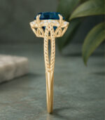 Yellow Gold London Blue Topaz Ring | Round Blue Topaz Split Shank Ring | Rope Pattern Cocktail Ring - Image 3