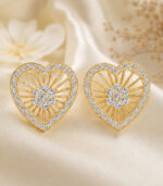 Yellow Gold Natural Diamond Heart Cluster Earrings | Elegant Diamond Stud Earrings for Women - Image 2