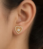 Yellow Gold Natural Diamond Heart Cluster Earrings | Elegant Diamond Stud Earrings for Women - Image 4