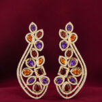 Yellow Gold Multi-Gemstone Diamond Earrings | Natural Gemstone Statement Earrings | Designer Fine Jewellery