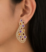 Yellow Gold Multi-Gemstone Diamond Earrings | Natural Gemstone Statement Earrings | Designer Fine Jewellery - Image 4