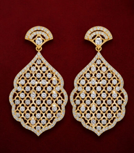 Yellow Gold Natural Diamond Filigree Earrings | Rosette Designer Diamond Earrings | Fine Jewellery
