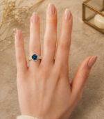Yellow Gold London Blue Topaz Ring | Round Blue Topaz Split Shank Ring | Rope Pattern Cocktail Ring - Image 4