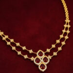 Yellow Gold Ruby Diamond Station Necklace | Four-Petal Natural Ruby Necklace | Designer Fine Jewellery