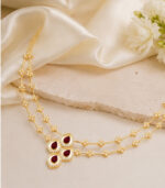 Yellow Gold Ruby Diamond Station Necklace | Four-Petal Natural Ruby Necklace | Designer Fine Jewellery - Image 2