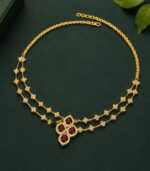 Yellow Gold Ruby Diamond Station Necklace | Four-Petal Natural Ruby Necklace | Designer Fine Jewellery - Image 3