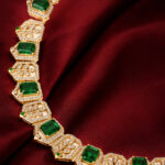 Yellow Gold Natural Emerald Diamond Necklace | Crown Radiance Designer Necklace | Luxury Gemstone Jewellery