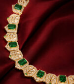 Yellow Gold Natural Emerald Diamond Necklace | Crown Radiance Designer Necklace | Luxury Gemstone Jewellery