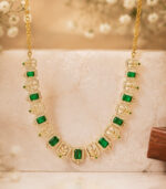 Yellow Gold Natural Emerald Diamond Necklace | Crown Radiance Designer Necklace | Luxury Gemstone Jewellery - Image 2