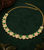 Yellow Gold Natural Emerald Diamond Necklace | Crown Radiance Designer Necklace | Luxury Gemstone Jewellery - Image 3