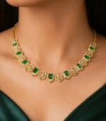 Yellow Gold Natural Emerald Diamond Necklace | Crown Radiance Designer Necklace | Luxury Gemstone Jewellery - Image 4