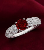 Yellow Gold Ruby Solitaire Engagement Ring | Vintage Style Ruby Ring | Milgrain Diamond Ring
