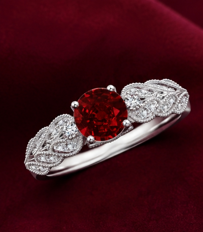 Yellow Gold Ruby Solitaire Engagement Ring | Vintage Style Ruby Ring | Milgrain Diamond Ring Yellow Gold Ruby Solitaire Engagement Ring | Vintage Style Ruby Ring | Milgrain Diamond Ring