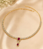 Yellow Gold Natural Ruby Diamond Necklace | Imperial Drop Designer Necklace | Luxury Gemstone Jewellery - Image 2