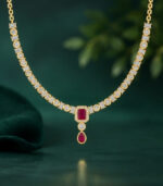 Yellow Gold Natural Ruby Diamond Necklace | Imperial Drop Designer Necklace | Luxury Gemstone Jewellery - Image 3