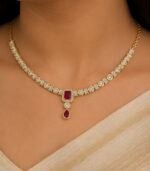 Yellow Gold Natural Ruby Diamond Necklace | Imperial Drop Designer Necklace | Luxury Gemstone Jewellery - Image 4