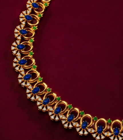Natural Blue Sapphire Emerald Diamond Necklace | Cosmic Designer Gemstone Necklace | Fine Jewellery