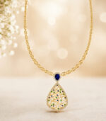 Yellow Gold Blue Sapphire Emerald Diamond Necklace | Mystic Mayura Designer Necklace | Luxury Gemstone Jewellery - Image 2