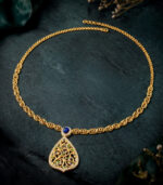 Yellow Gold Blue Sapphire Emerald Diamond Necklace | Mystic Mayura Designer Necklace | Luxury Gemstone Jewellery - Image 3