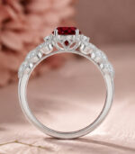 Yellow Gold Ruby Solitaire Engagement Ring | Vintage Style Ruby Ring | Milgrain Diamond Ring - Image 2